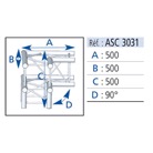 ASC3031-Angle droit 3 départs 3D pied G/D structure SC300 ASD, couleur ALU