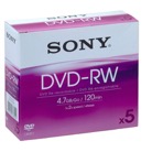 P-5DVDRW-Lot de 5 DVD-RW SONY réenregistrable 4,7Go / Boite ''Slim Case'' - 4x