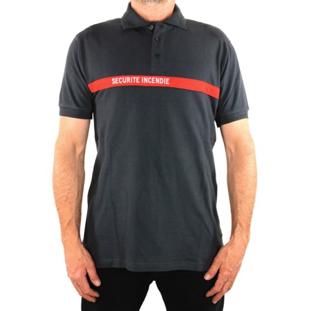 Polo anthracite bande rouge brodée SECURITE INCENDIE - Taille L