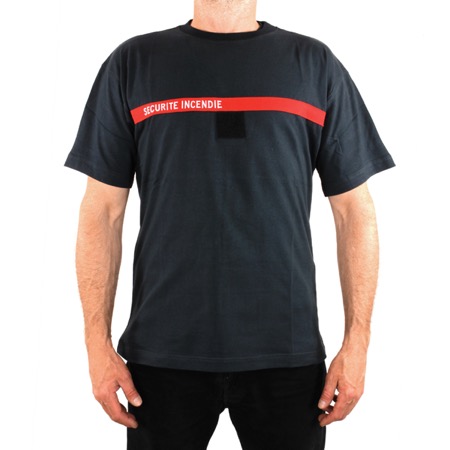Tee-shirt anthracite bande rouge brodée SECURITE INCENDIE - Taille M