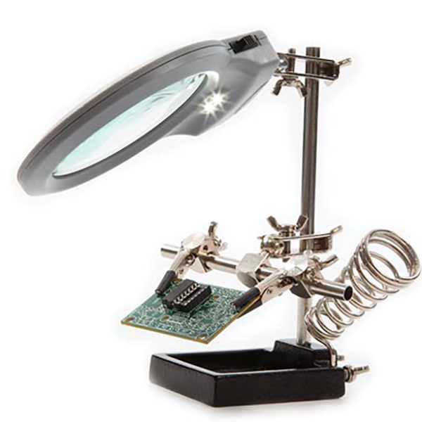Duokon main d'aide à la soudure à 5 mains Main d'aide à souder 5 mâchoires 3X Loupe USB Bras