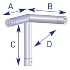 Angle 3 départs, 3D, pied droit, pour série EX50, couleur ALU ASD