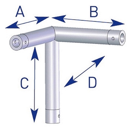 Angle 3 départs, 3D, pied droit, pour série EX50, couleur ALU ASD