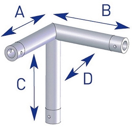 Angle 3 départs, 3D, pied gauche, pour série EX50, couleur ALU ASD