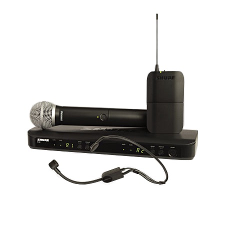 Système HF Shure BLX double avec main SM58 + pocket + serre-tête