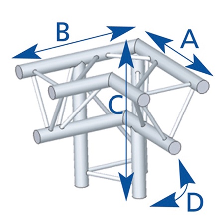 Angle 3 départs, 3D, pied gauche, pour série SX290 Forte Charge - alu