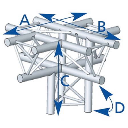 Angle 4 départs, 3D, pied central, pour série SX290 Forte Charge - alu