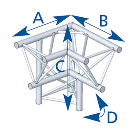 Angle 3 départs, 3D, pied droit, pour série SX390 - alu ASD