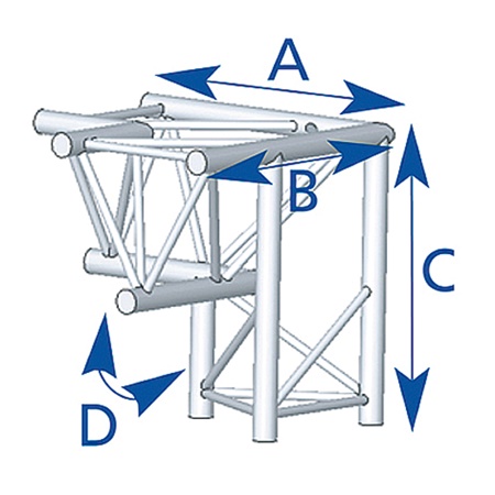 Angle 3 départs, 3D, pied gauche, pour série SX390 - alu ASD