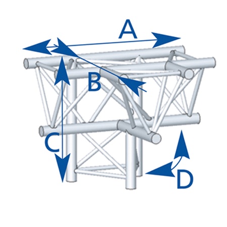 Angle 4 départs, 3D, pied, pour série SX390 - alu ASD