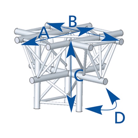 Angle 4 départs, 3D, pied central, pour série SX390 - alu ASD