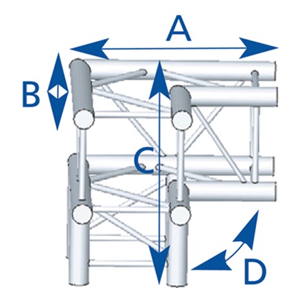 Angle 3 départs, 3D, pied G/D, pour série SZ290, couleur ALU ASD