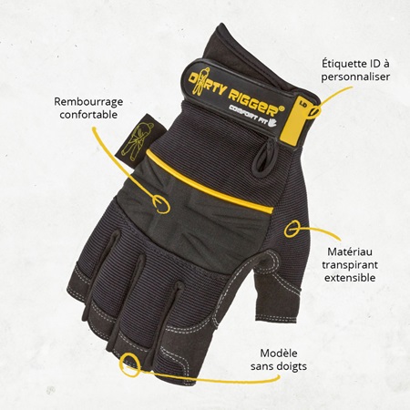 Paire de gants sans doigts, renforcés DIRTY RIGGER - Taille L