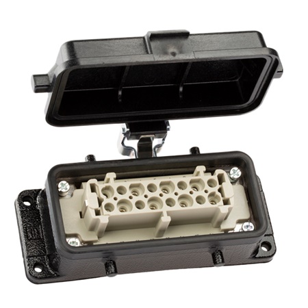 Embase femelle à 4 ergots latéraux et capot plastique HARTING noire