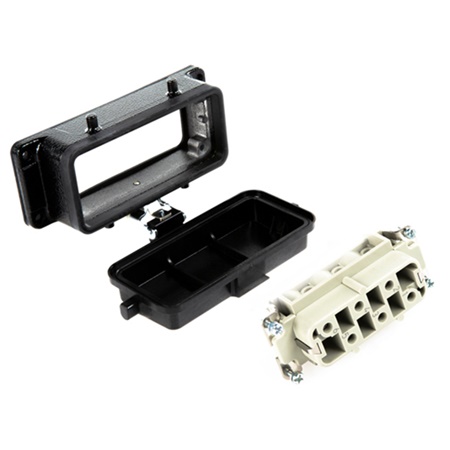 Embase femelle à 4 ergots latéraux et capot plast. HARTING noire