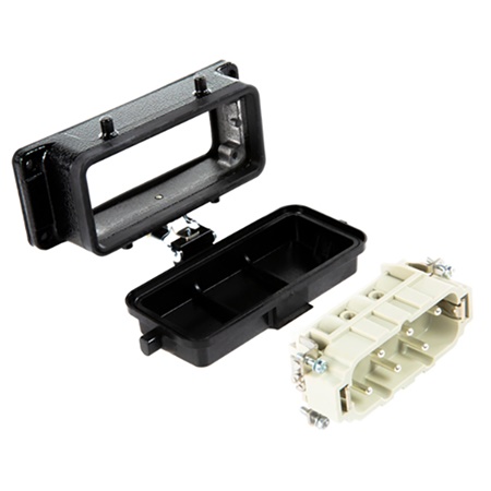 Embase mâle à 4 ergots latéraux et capot plastique HARTING noire