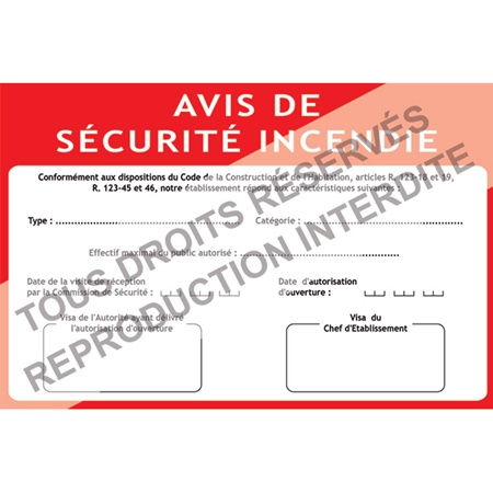 Panneau Avis de Sécurité Incendie 300 x 200mm CORDIA