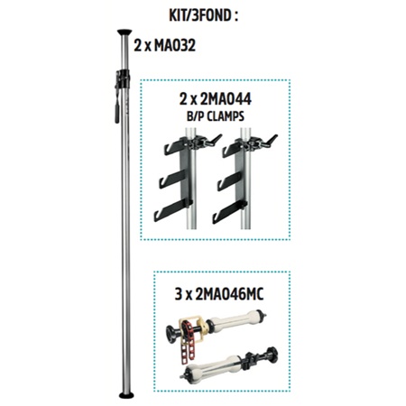 Kit complet pour 3 papiers de fonds MANFROTTO avec Mi-axe Expan manuel