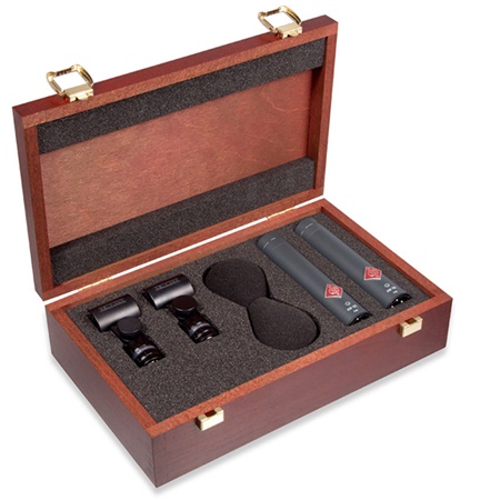 Kit stéréo 2 KM185 NEUMANN avec pinces , bonnettes , boitier bois