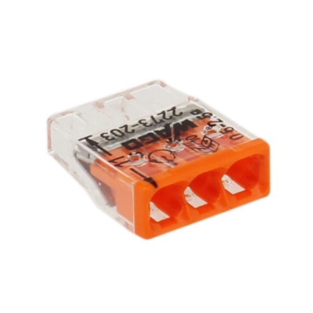 Borne de connection rapide pour 3 conducteurs rigides 0,5 à 2,5mm²