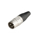 Fiche XLR 3 points mâle droite HICON corps silver et contact nickel