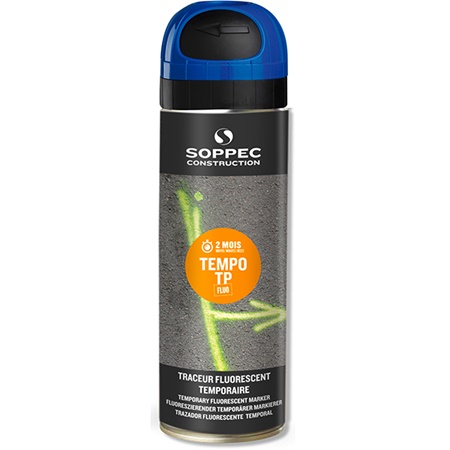 Peinture provisoire (2 à 8 semaines) en aérosol 650ml Bleu fluo SOPPEC