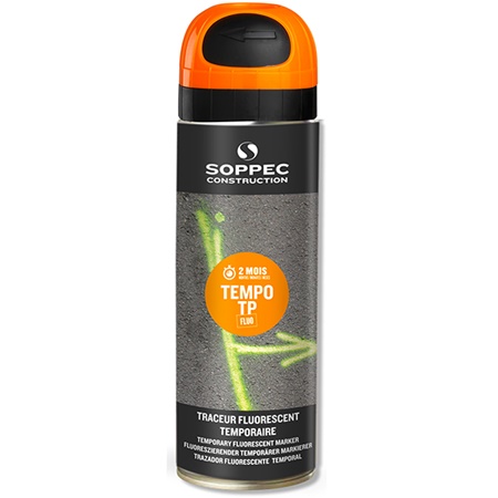 Peinture provisoire (2 à 8 semaines) en aérosol 650ml Orange fluo