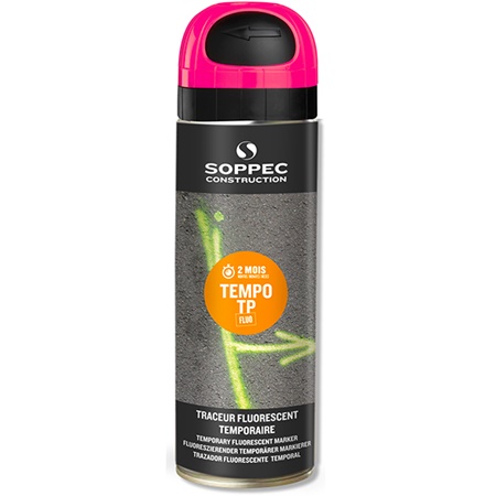 Peinture provisoire (2 à 8 semaines) en aérosol 650ml Rose fluo SOPPEC