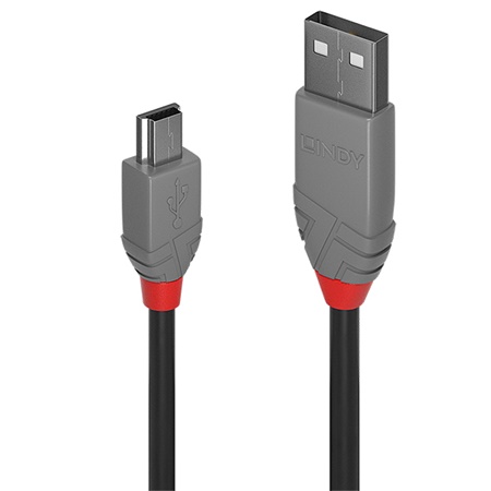 Cordon USB 2.0 A/Mini-B LINDY - Longueur : 0,5m - Noir