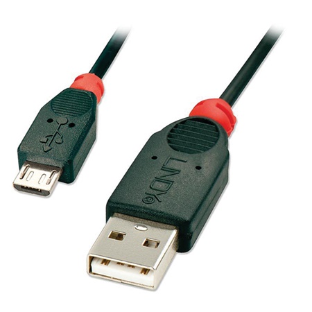 Cordon USB 2.0 A/Micro-B LINDY - Longueur : 0,5m - Noir