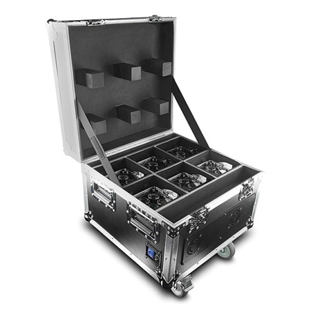 Flight case chargeur de 6 proj. sur batterie-4 LED RGBA 10W-IP65 W-DMX