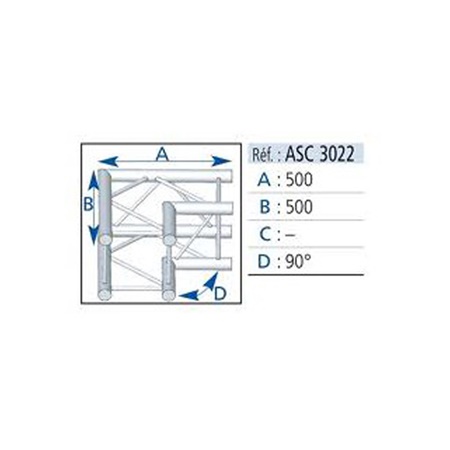 Angle droit 2 départs 90° structure SC300 ASD, couleur ALU