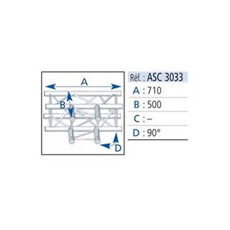 Angle droit 3 départs 2D à plat structure SC300 ASD, couleur ALU