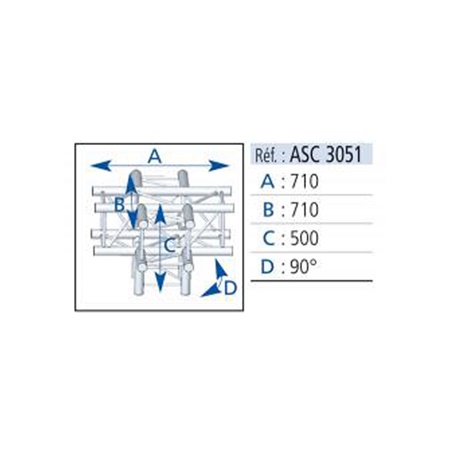 Angle droit 5 départs 3D pied central structure SC300 ASD, couleur ALU