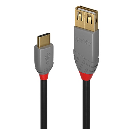 Cordon USB 3.1 type C mâle vers USB 2.0A femelle - Long: 15 cm-Noir