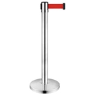 POTEAU-SANGLER-C - Potelet à sangle chromé hauteur 90cm avec sangle rouge longueur: 2m