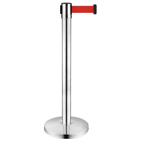 Potelet à sangle chromé hauteur 90cm avec sangle rouge longueur: 2m