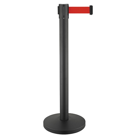 Potelet à sangle noir hauteur 90cm avec sangle rouge longueur: 2m