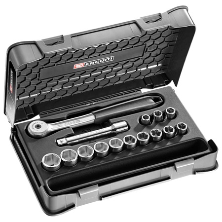 Coffret 15 douilles 1/2'' 6 pans métriques + cliquet Facom