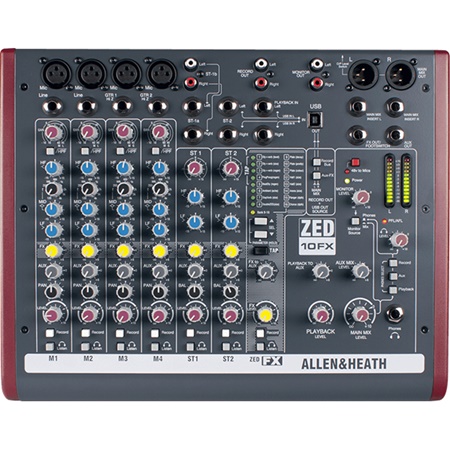 Console de mix 4 in mono 2 in st 2 aux + effets ZED 10FX Allen & Heath