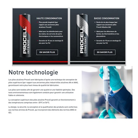 Boîte de 10 piles alcalines 1.5V LR6 AA PROCELL CONSTANT by Duracell