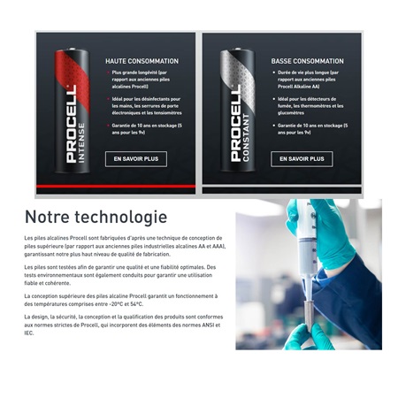 Boîte de 10 piles alcalines 1.5V LR03 AAA PROCELL CONSTANT by Duracell