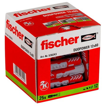 Boite de 25 Chevilles bi-matière DUOPOWER 12 x 60 sans vis - FISCHER