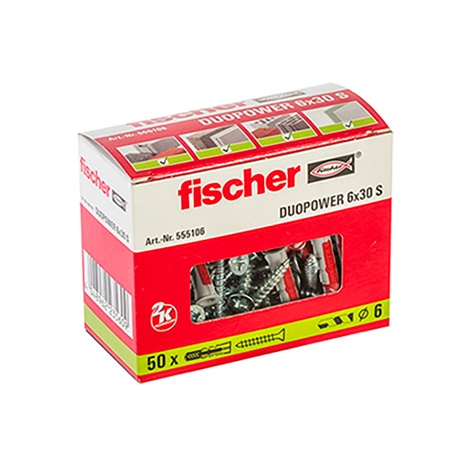 Kit de 50 Chevilles bi-matière DUOPOWER 6 x 30 AVEC vis - FISCHER