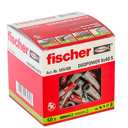 Kit de 50 Chevilles bi-matière DUOPOWER 8 x 40 AVEC vis - FISCHER