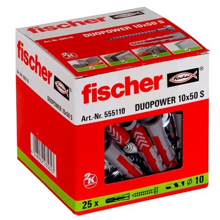 Kit de 25 Chevilles bi-matière DUOPOWER 10 x 50 AVEC vis - FISCHER