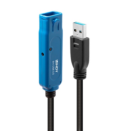 Cordon/Rallonge USB 3.0 active A/A LINDY - Longueur : 8m - Noir