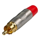 Fiche RCA mâle REAN RF2C-AU-2 - Corps Nickel - Serre-câble rouge