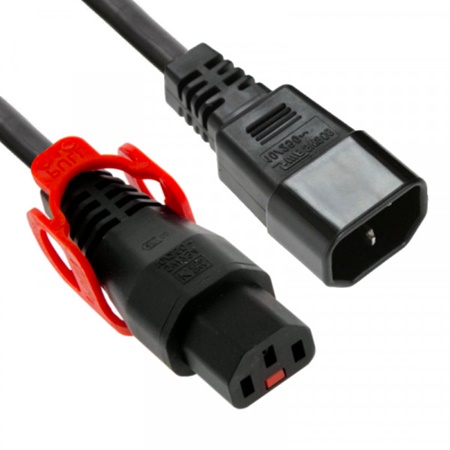 Cordon IEC LOCK+ C13 long vers C14 noir - longueur 2m