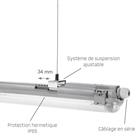 Réglette IP65 pour 1 tube fluo G13 60cm - SPECTRUM LED